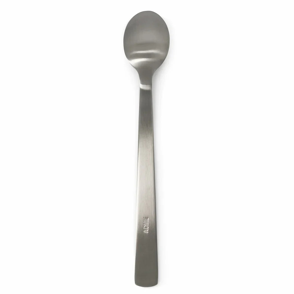 ACME brushed stainless long spoon, back view
