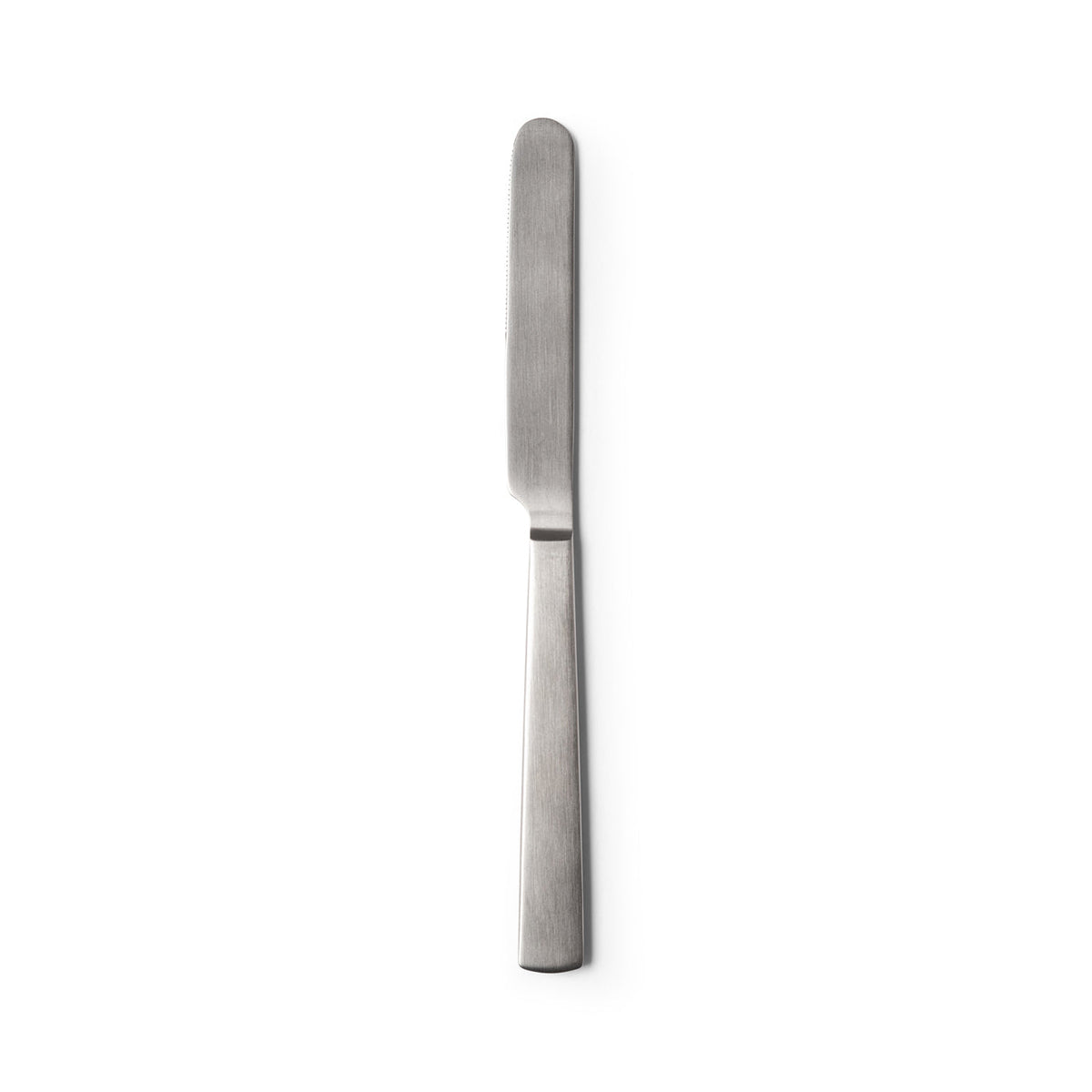 ACME brushed stainless table knife, close view of the blade