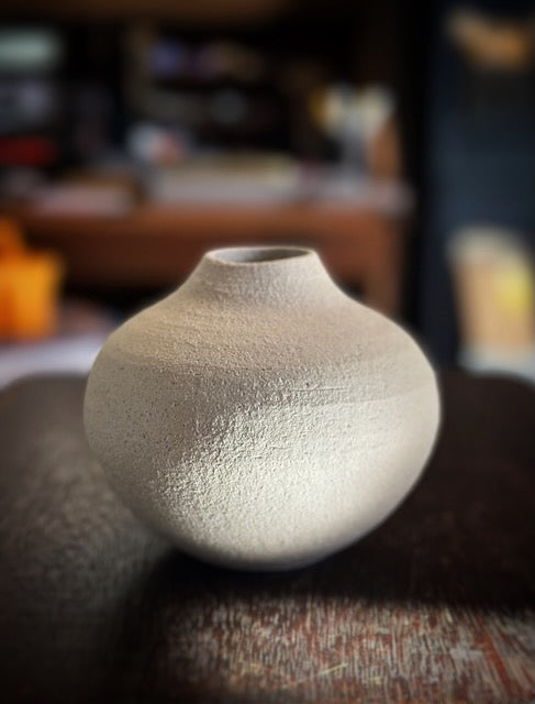 Emma Flaherty ceramics, White Vase/Urn, Small Round with Small Short Neck