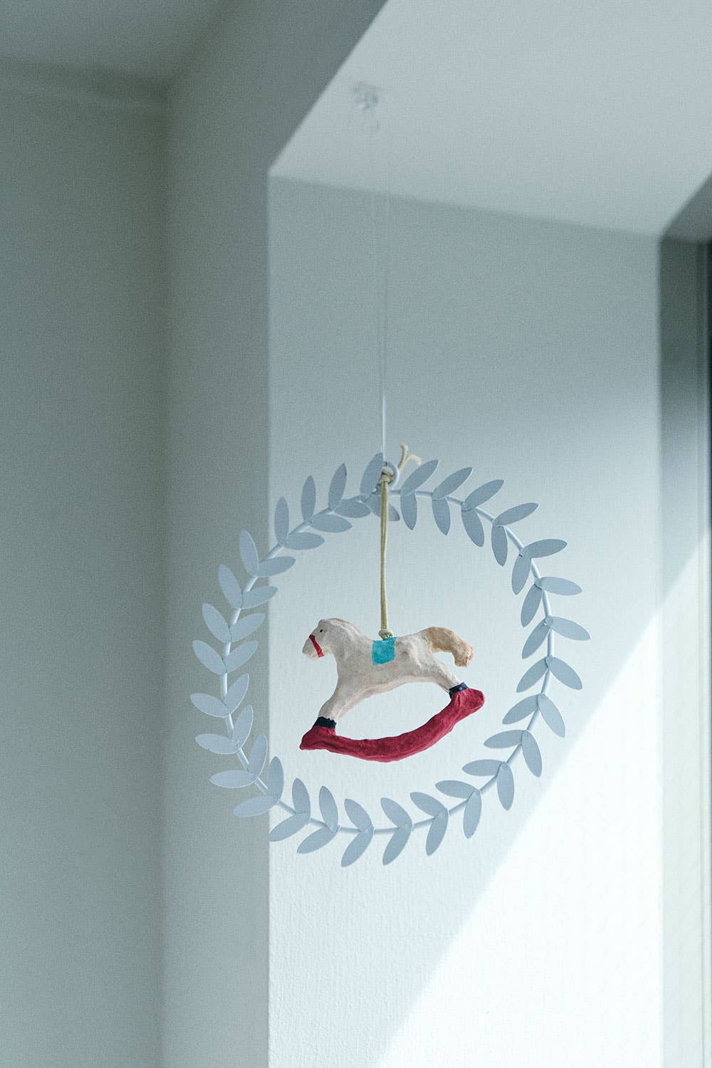 Fog Linen Work paper mache rocking horse ornament, side view