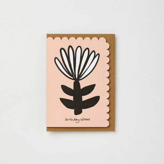 White and peach Dahlia Birthday Wishes card