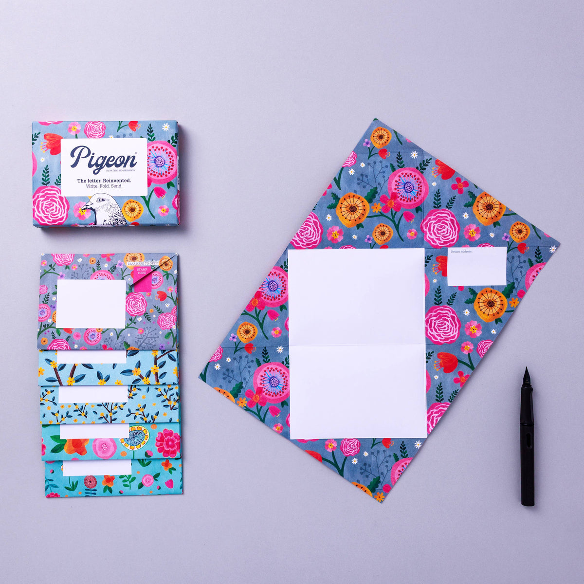 Pigeonposted - Wildflower Pigeon, Floral Letter Pack - Pack of 6 Letters