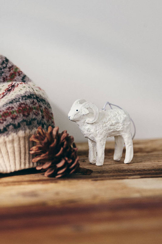 Fog Linen Work paper mache goat ornament