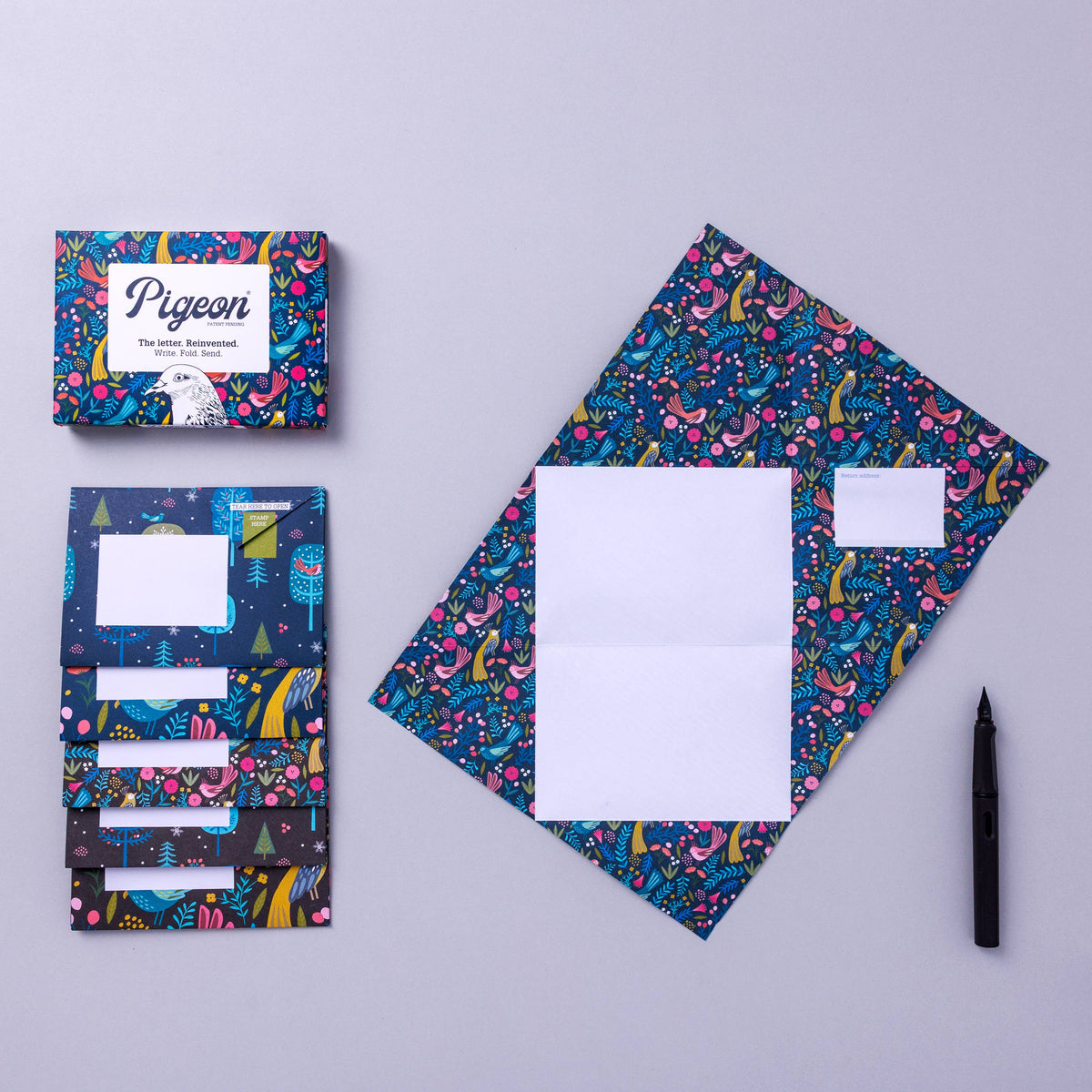 Pigeonposted - Magical Menagerie Pigeon, Folding Letter Set, Pack of 6