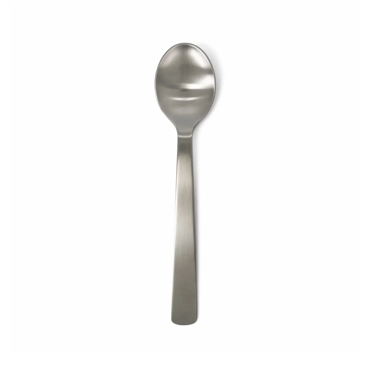 ACME brushed stainless steel oval table spoon on a white background