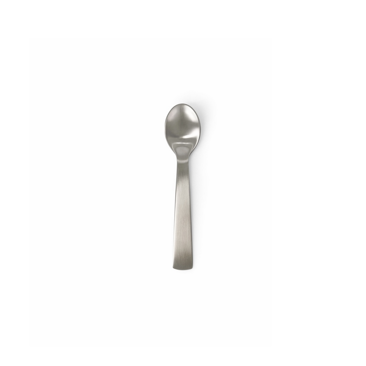 ACME brushed stainless steel teaspoon on a white background