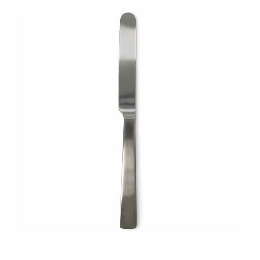 ACME brushed stainless steel table knife on a white background