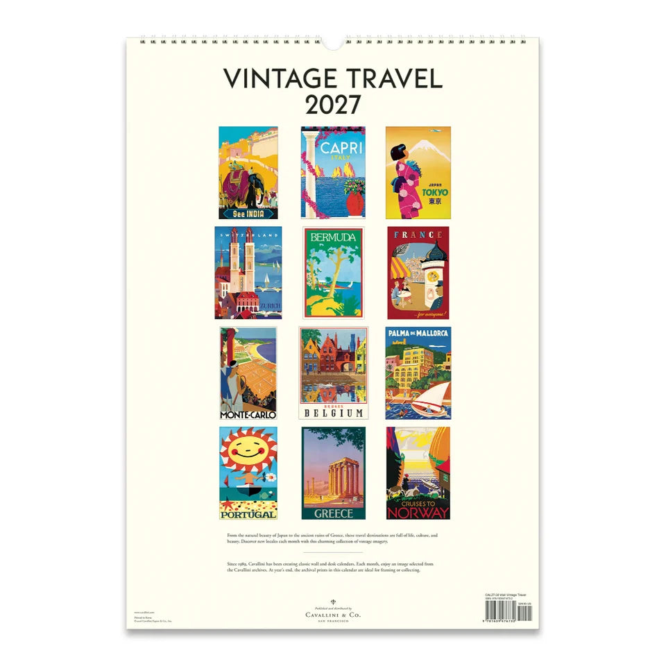 Cavallini 2027 Wall Calendar - Vintage Travel
