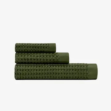 Onsen Waffle Towel Set:  Forest Green