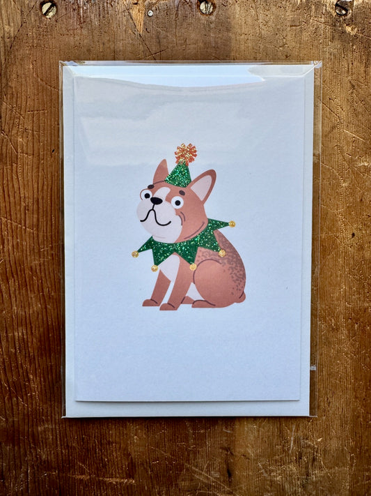 Dandelion Greeting Cards - Bulldog in Xmas Collar
