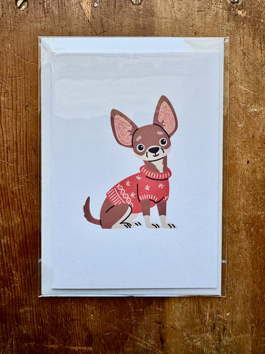 Dandelion Greeting Cards - Chihuahua in Xmas Jumper