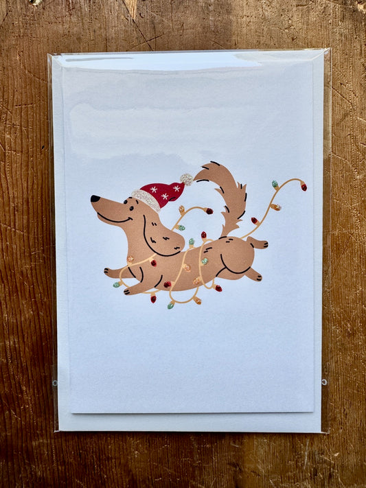 Dandelion Greeting Cards - Doggy in Xmas Lights