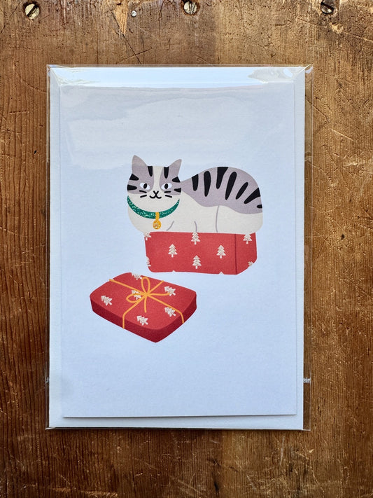 Dandelion Greeting Cards - Cat in a Xmas Box