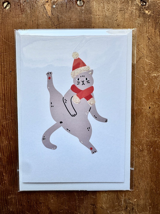 Dandelion Greeting Cards - Xmas Cat Hanging Out