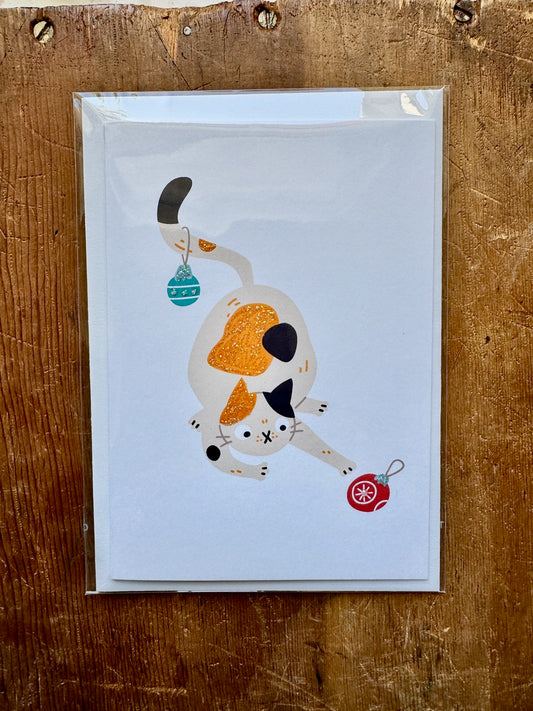 Dandelion Greeting Cards - Cat with Xmas Decorations