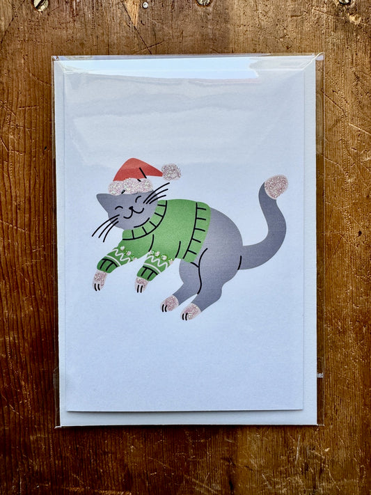 Dandelion Greeting Cards - Sleeping Xmas Cat