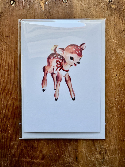Dandelion Greeting Cards - Deer in Red Ribbon