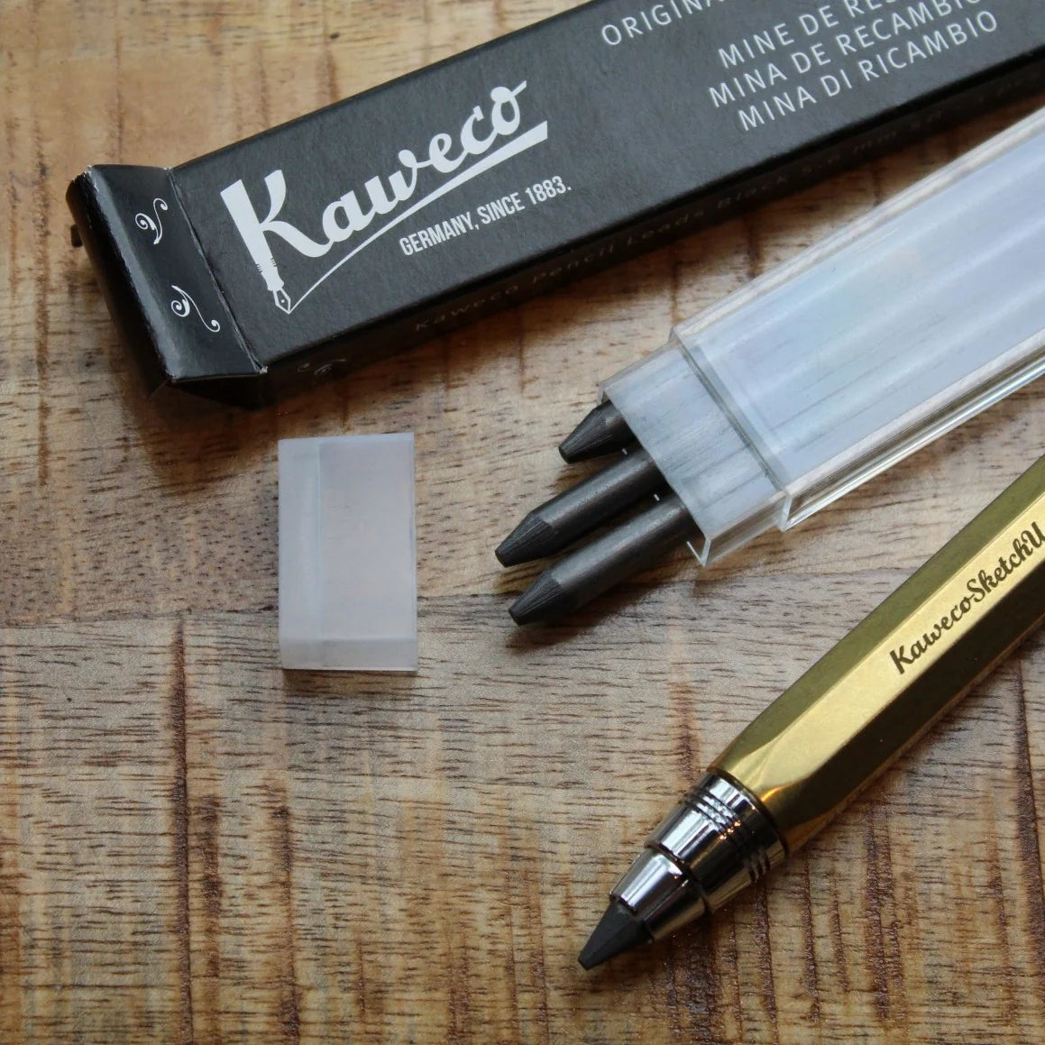 Kaweco's brass pencil with a pack of 5B leads