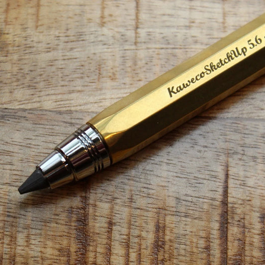 Closeup of the nib end of Kaweco's brass pencil