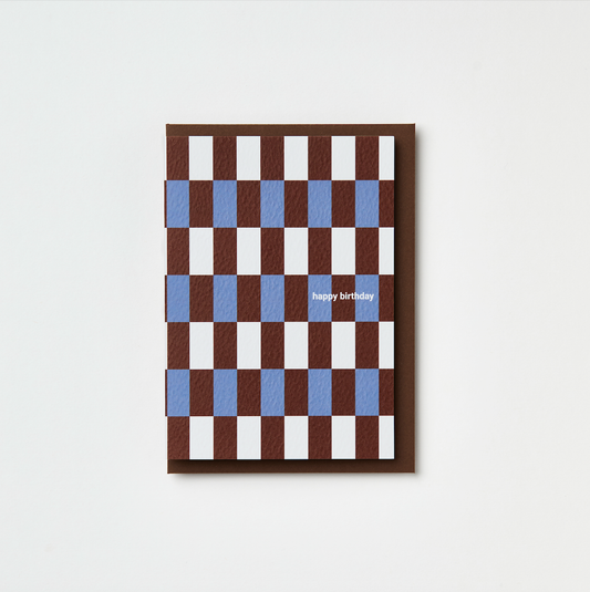 Kinshipped - Happy Birthday blue/burgundy brugge tile card