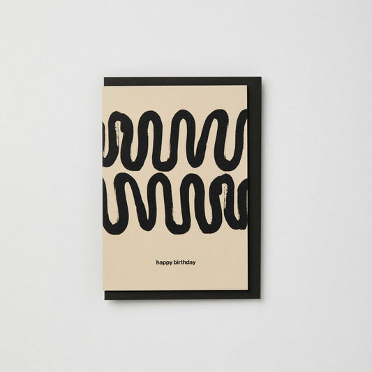 Kinshipped - Black and cream painted squiggle birthday card