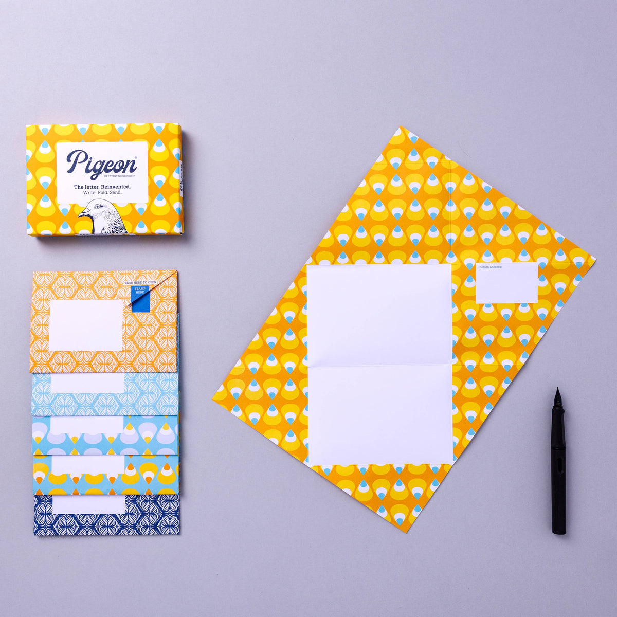 Pigeonposted - Pencil Pigeon, Folding Stationery Letter Set – Pack of 6