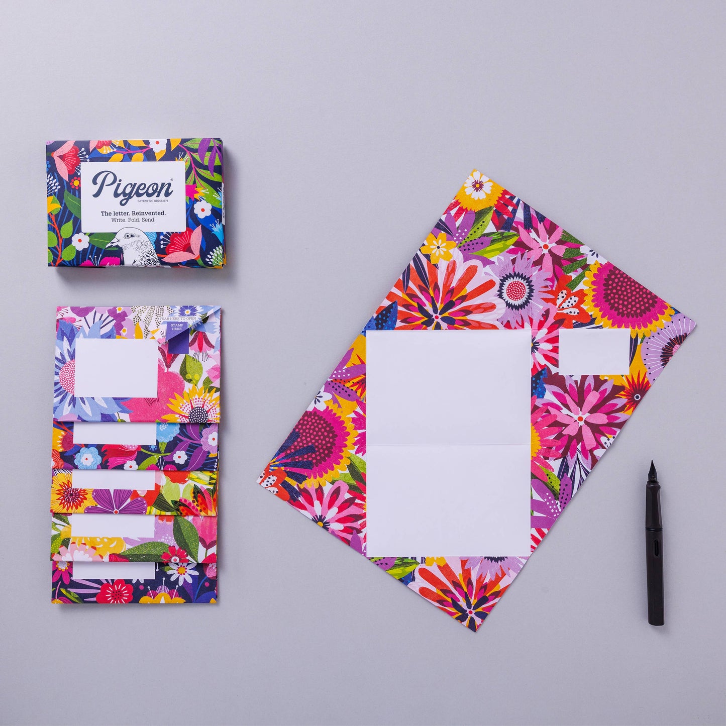 Floral Fantasia Pigeon. Botanical Folding Letters, Pack of 6