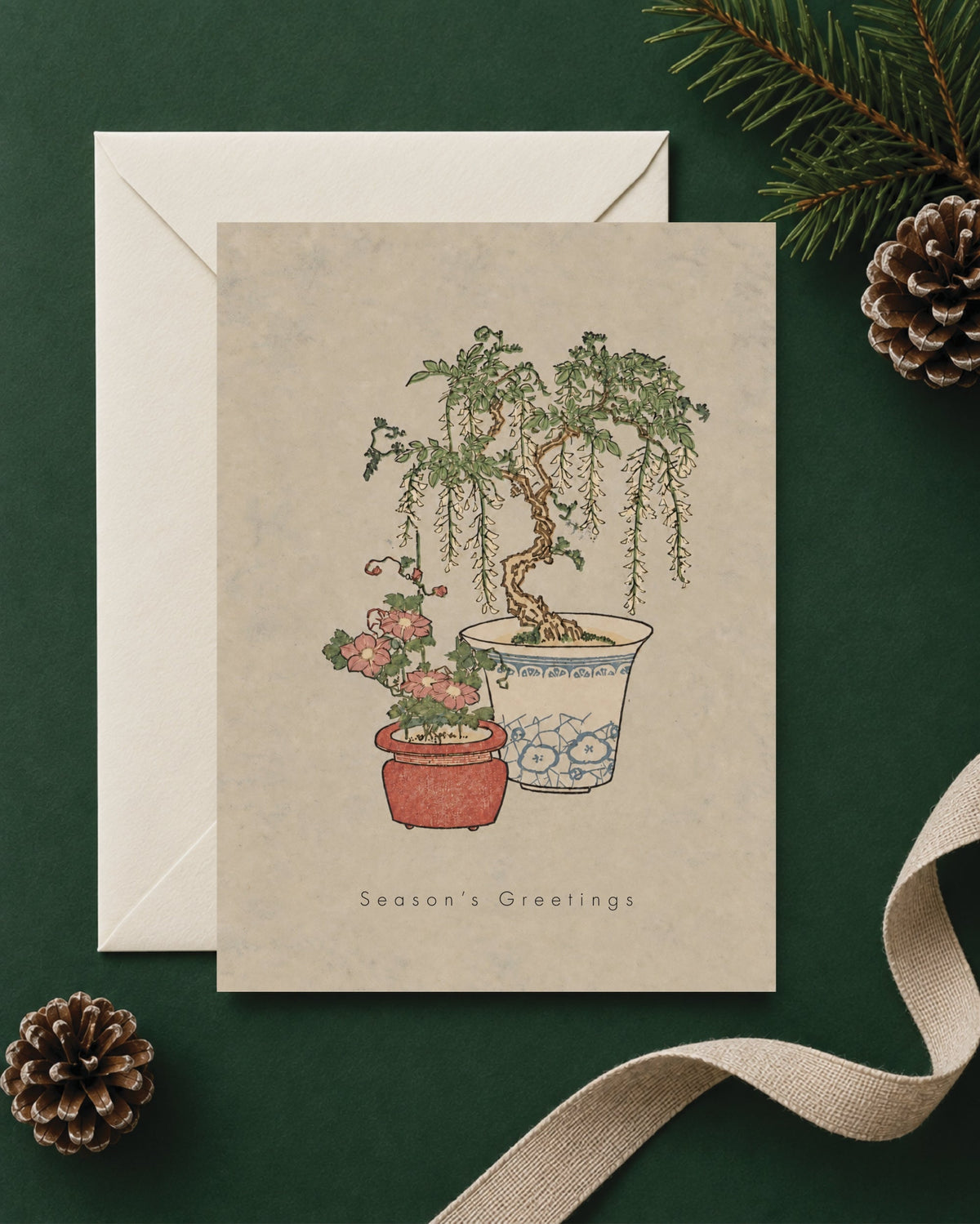 Kiku Print Christmas Card, Christmas Bonsai